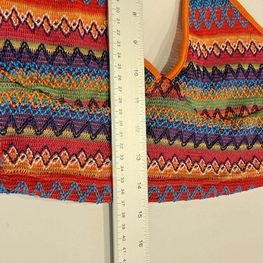 Womens Colorful Knit Crop Halter Top Size S Coastal Beach Boho Hippie Festival - Picture 6 of 7